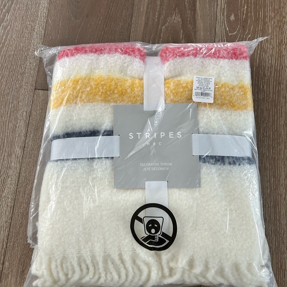 NWT HBC Hudson’s Bay Stripes Multi-Stripe All-Season Throw Blanket